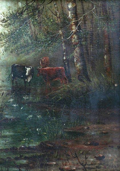 William M. Hanna Woodland View With Cows China oil painting art